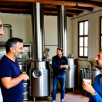 Home 14 Brewery Tour**
"A bright and inviting image of a brewery tour at 'La Bionda Sbronza' in a charming Italian village. Marco, a friendly and knowledgeable brewer, is explaining the brewing process to a small group of visitors, all of whom are attentively listening. Focus on the stainless steel brewing equipment and the natural light filtering through the windows. The scene should convey passion and expertise. Everyone is fully clothed in appropriate attire. Safe for work. Professional photography, perfect anatomy, correct proportions, natural pose, high quality, appropriate content, family-friendly."
**